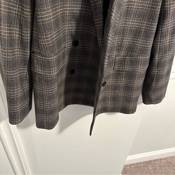 Theory Gray Plaid Wool Double Breasted Blazer Jacket 8 - Picture 12 of 14